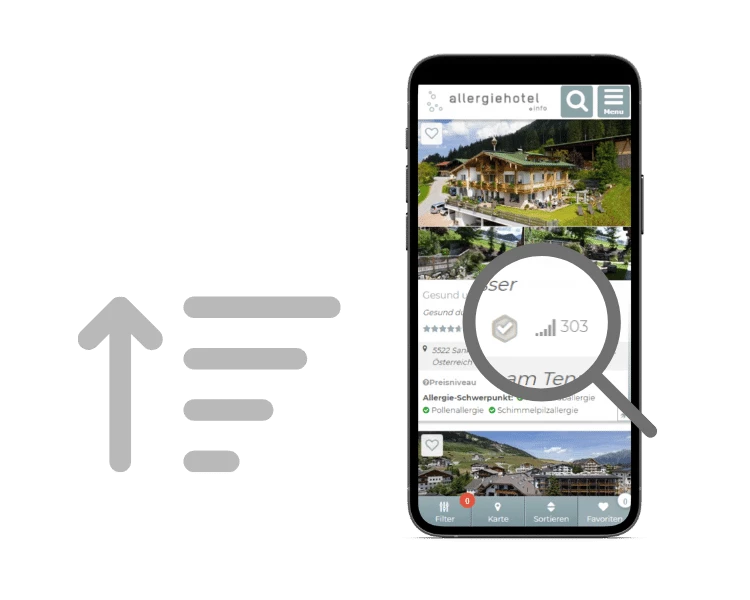 Mockup Reihung der Hotels