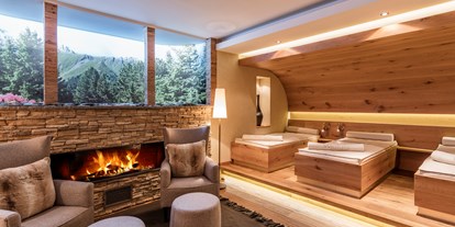 Allergiker-Hotels - Wände mit Naturfarbe bemalt - Tiroler Oberland - "Stiller Bergwald" - Ruheraum im Wellnessbereich - Chesa Monte