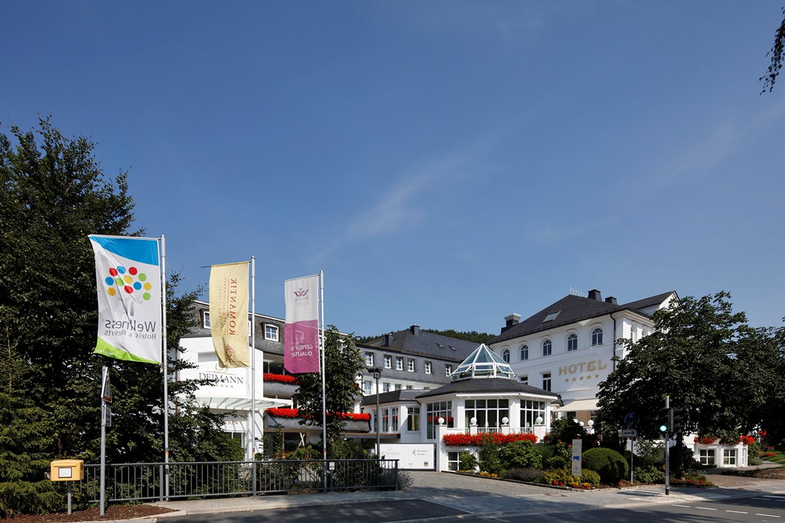 Hotel-fuer-Allergiker: Hoteleinfahrt - Romantik- & Wellnesshotel Deimann